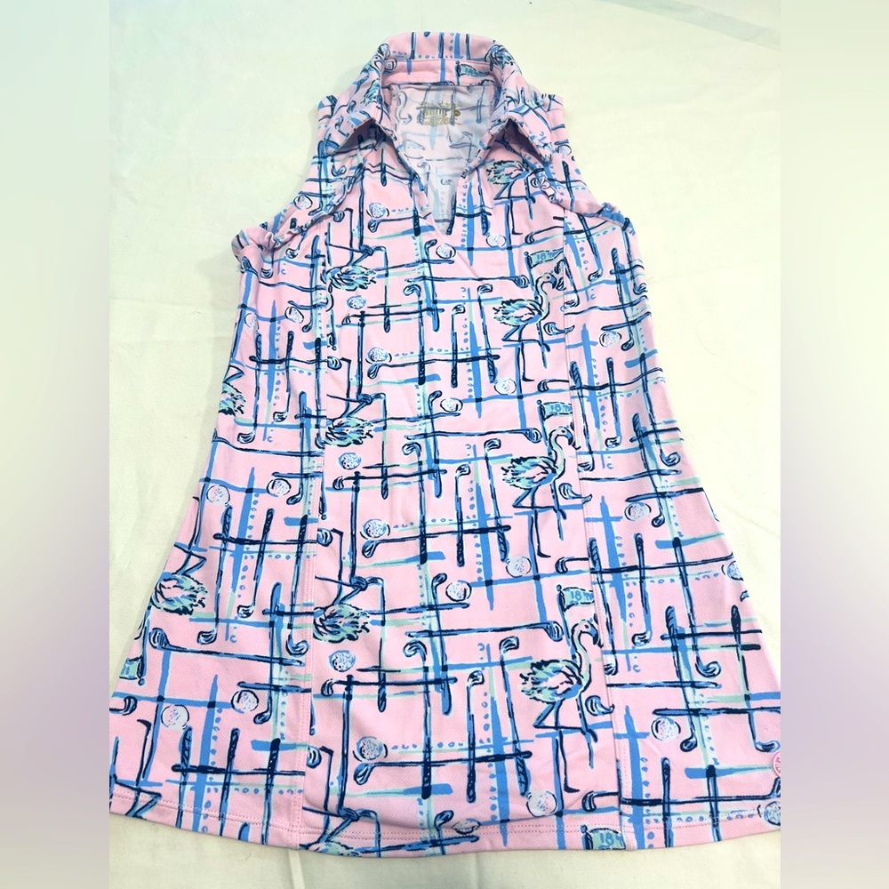 Lilly Pulitzer Luxletic Martina Poli Golf Tank “Talk Birdie to Me” XXS EUC
